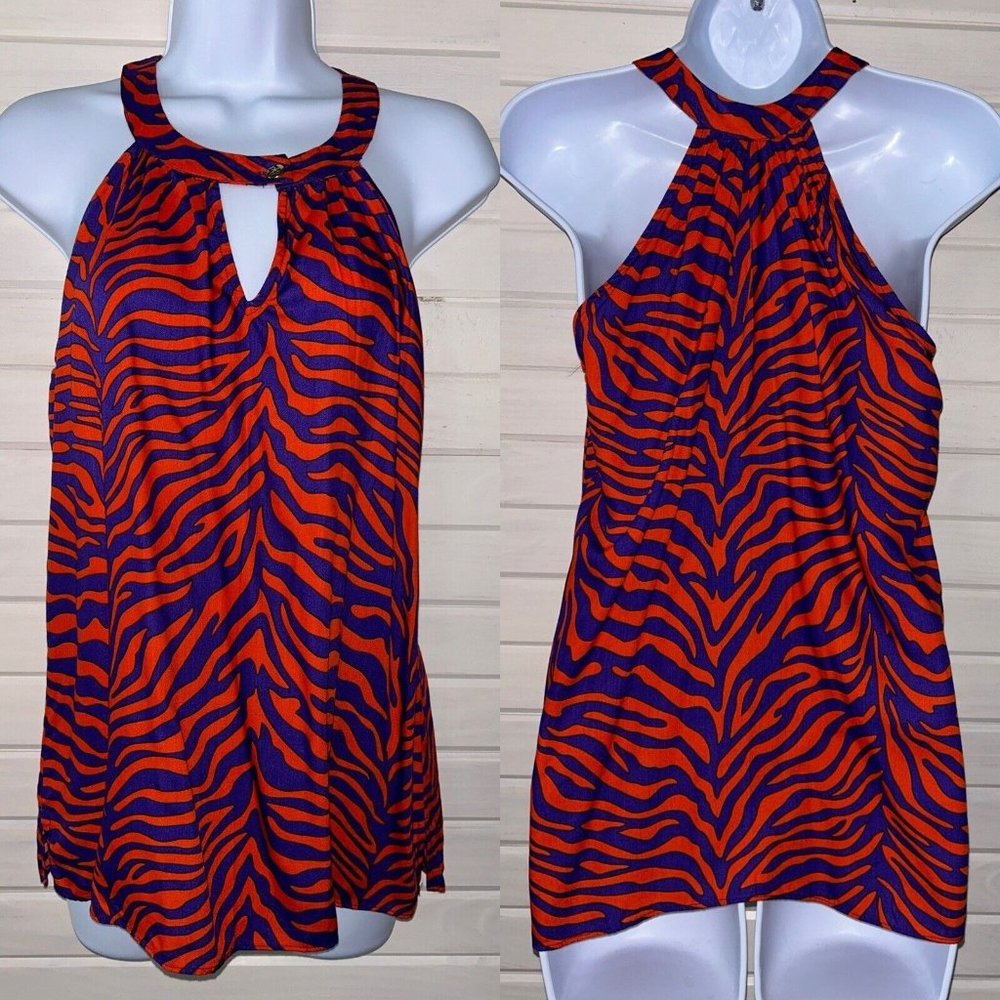 NWT Escapada Game Day Sz XS Maggie Top Tank Tunic Rayon Pullover Tiger Stripe
